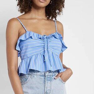 EXPRESS Women's White Striped Tie Ruffle Peplum Cropped Cami Size S
